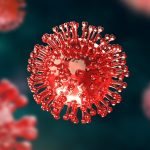 Rappresentazione 3D del virus SARS-CoV-2 per approfondimenti su varianti, sintomi e prevenzione a Modena.